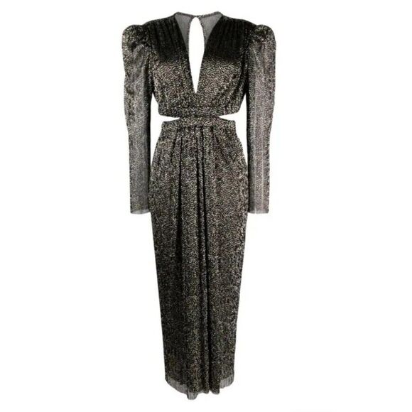 Sabina Musayev Henrietta Black Gold Pleated Cut Out Dress Print Sz S NWT $450